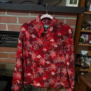 L.L. Bean Red and White Snowflake Fleece Pullover